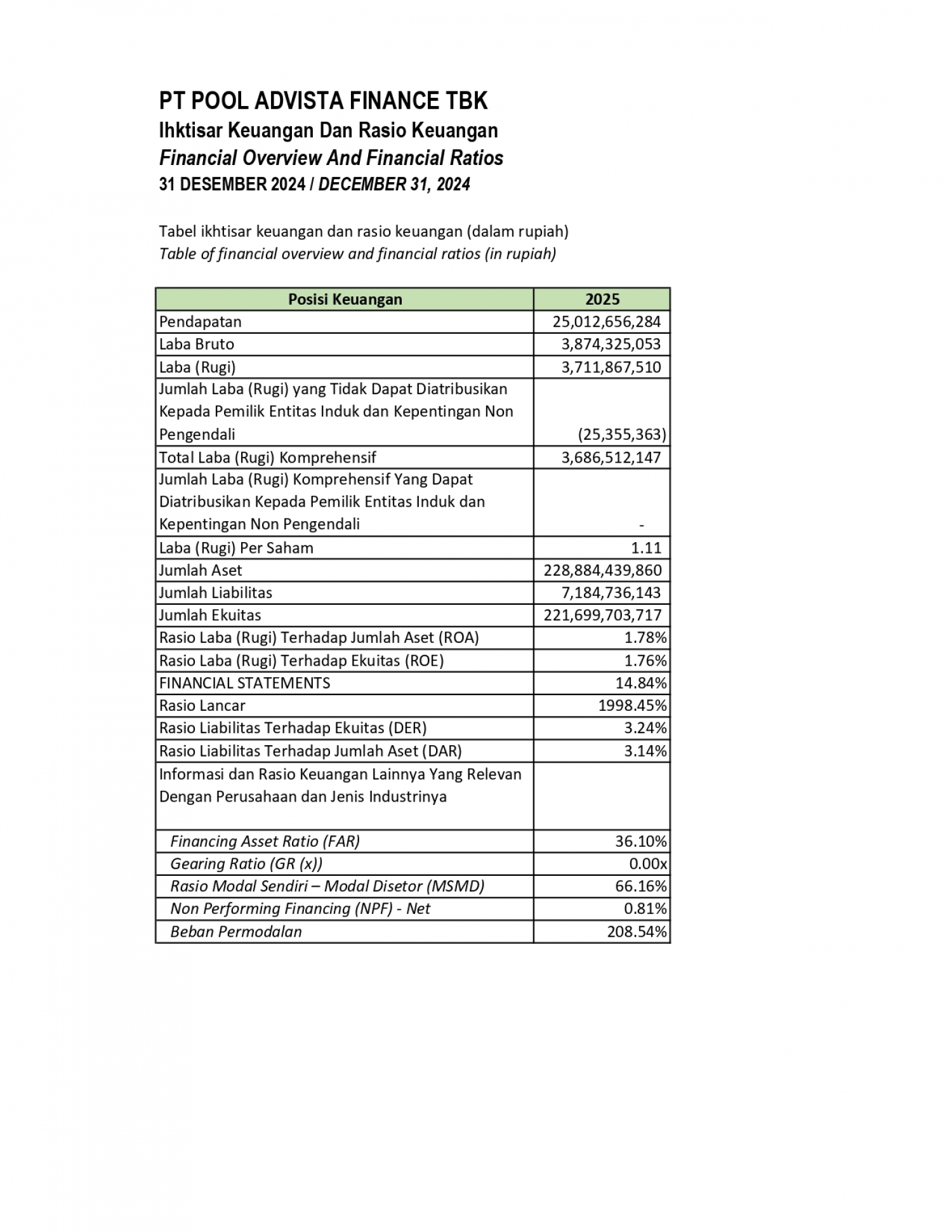 FINANCIAL OVERVIEW 2025